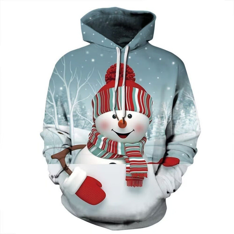 Suéter con capucha con estampado 3D de muñeco de nieve navideño europeo y americano