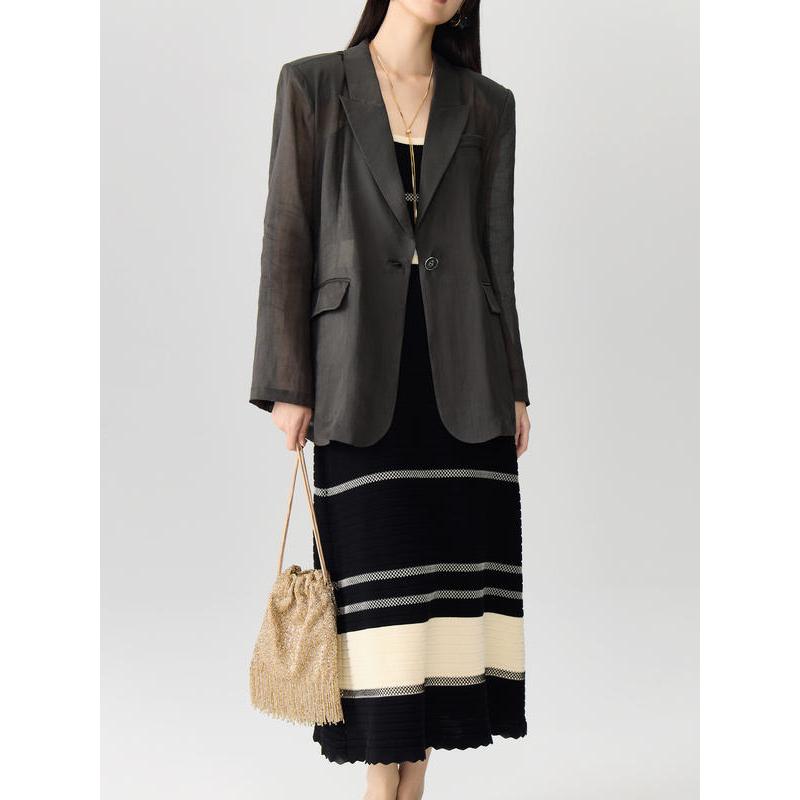 Blazer de oficina con cuello con muescas en color gris oscuro para mujer