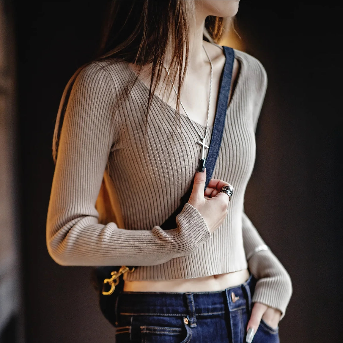 Retro Strickpullover mit V-Ausschnitt