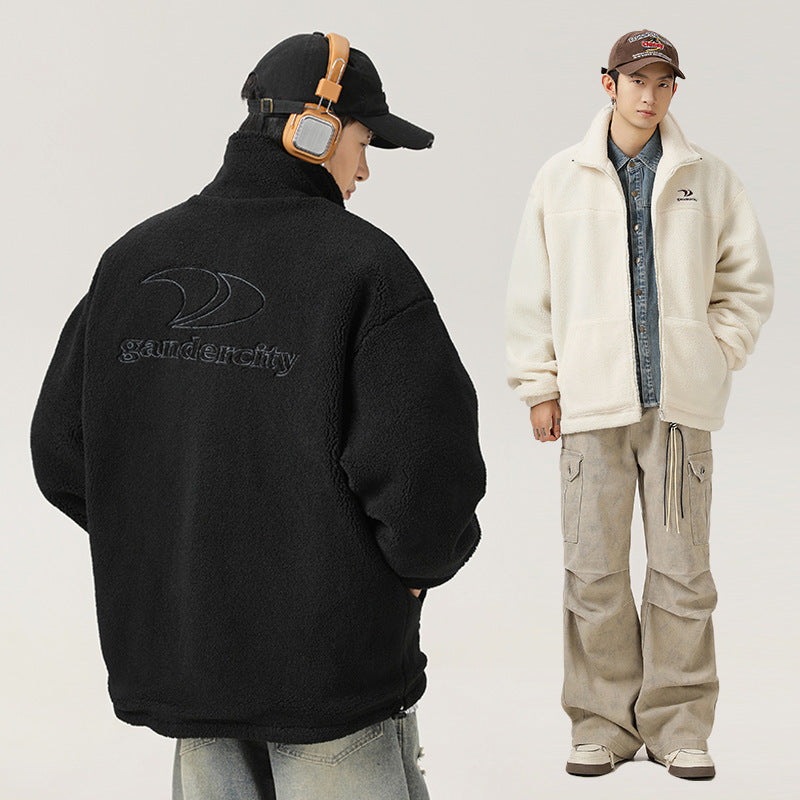 Artificial Lamb Wool Cotton-padded Jacket Stand Collar Coat