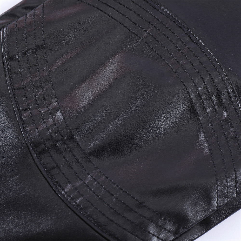 Einfarbig Glänzend PU Leder Hosen Männer Punk Rock Lose