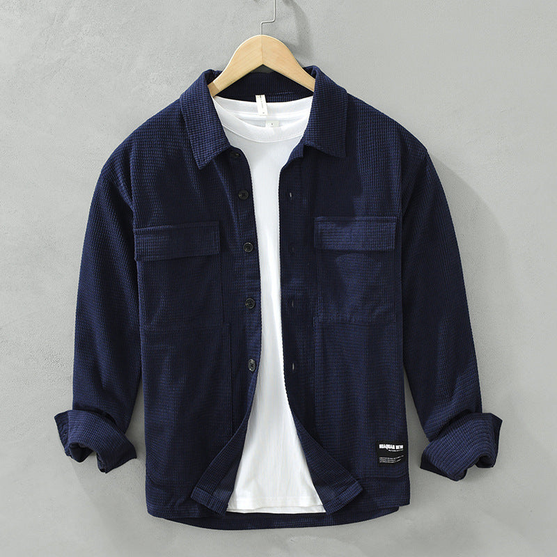 Camisa de manga larga con diseño de gofres, estilo japonés, ropa de trabajo