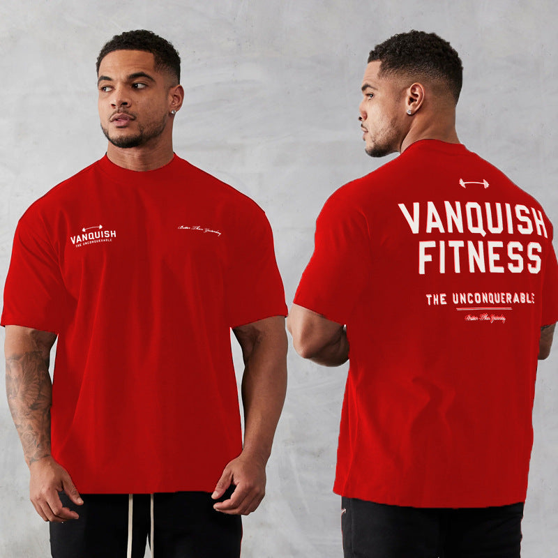 Camiseta deportiva de algodón puro con cuello redondo y manga corta para hombre