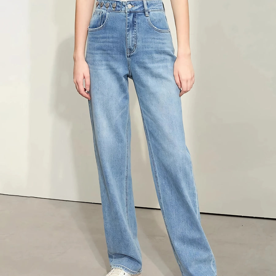 Pantalones vaqueros rectos retro minimalistas para mujer
