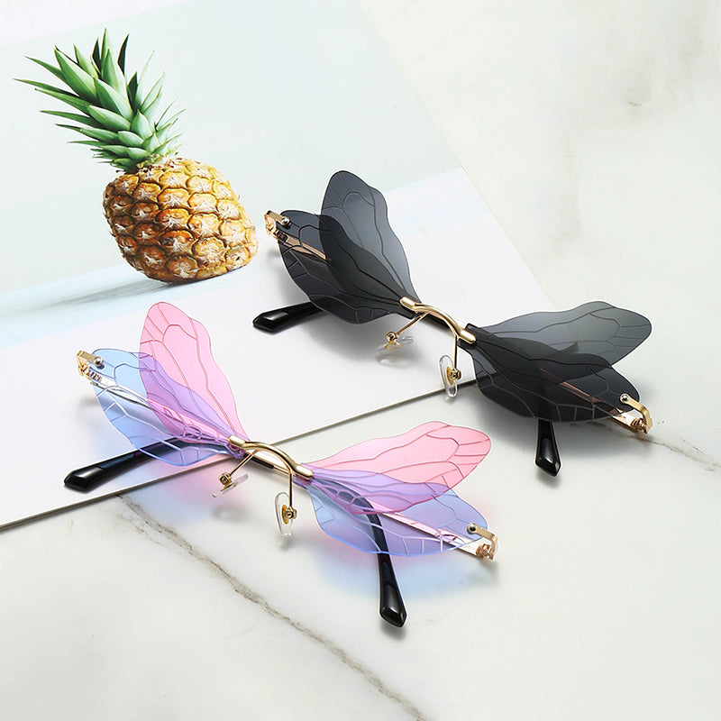 Gafas de sol sin montura con forma de ala de libélula y protección UV400