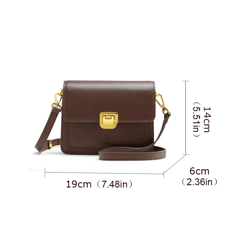 Bolso bandolera cuadrado elegante con estampado de cocodrilo: bolso de hombro de piel de vaca para mujer
