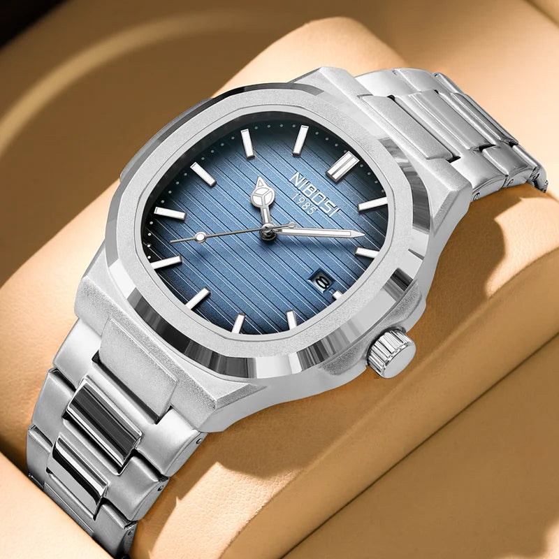 Luxuriöse, wasserdichte Quarz-Herrenuhr mit leuchtendem Datum und Edelstahlarmband