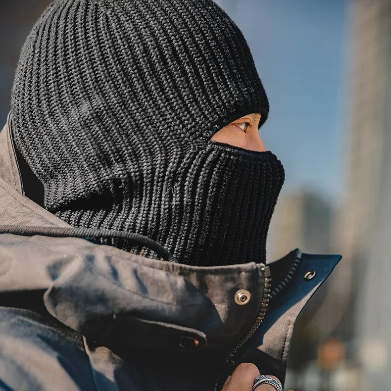 Unisex Winter Strickmütze aus Wolle mit Schal und Sturmhaube