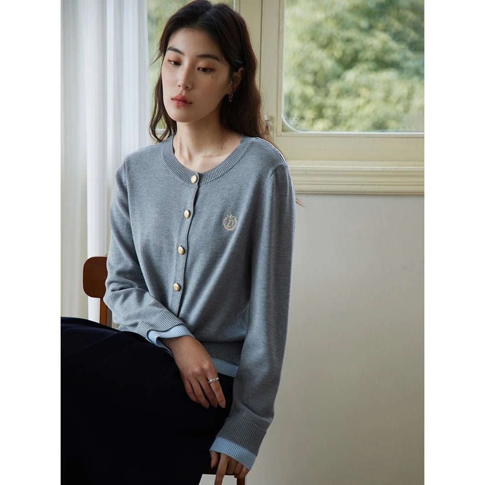 Suéter de punto de color contrastante estilo universitario para mujer