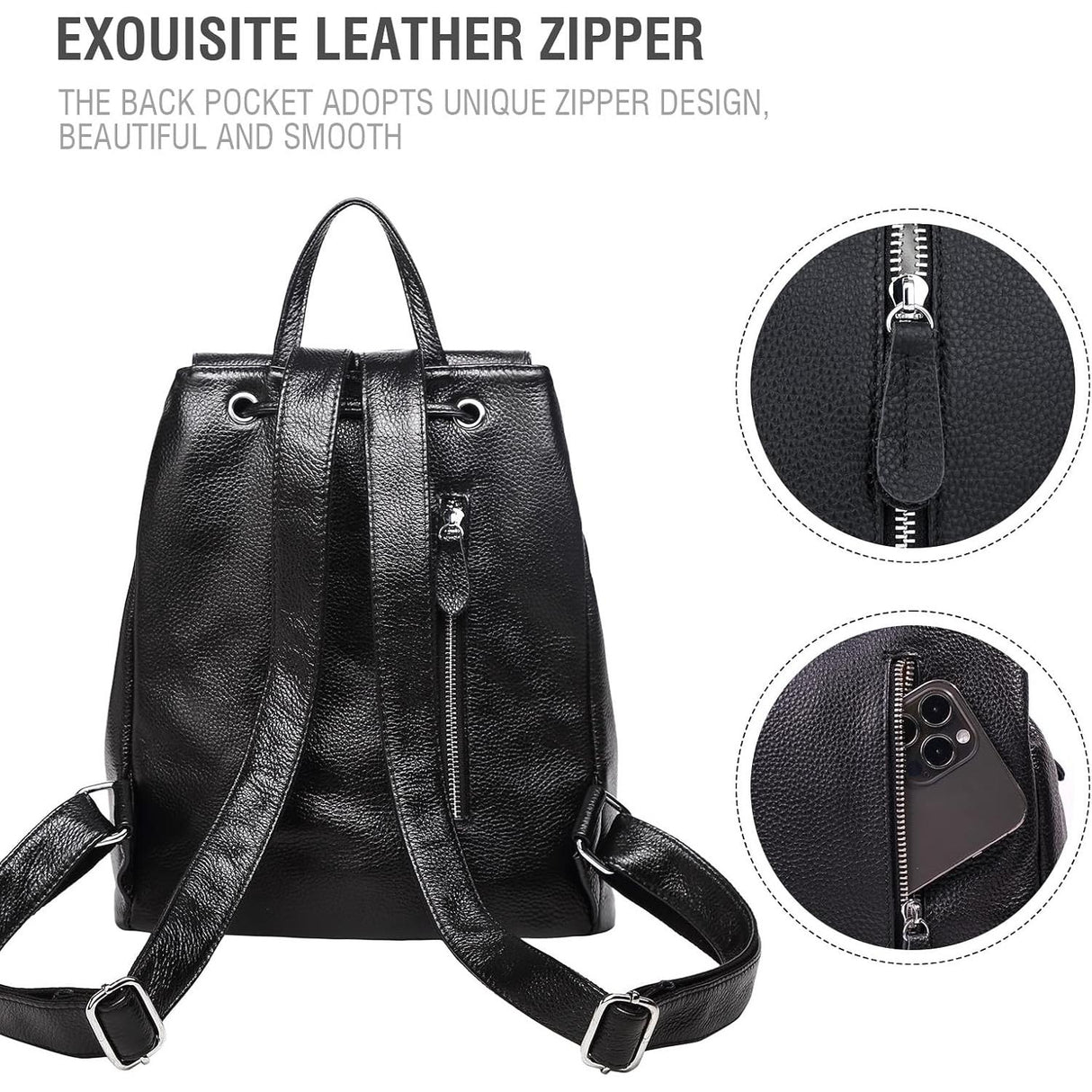 Mochila de moda de cuero genuino para mujer