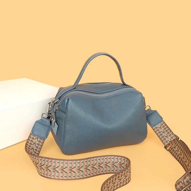 Bolso bandolera de piel auténtica de lujo para mujer: bolso de hombro pequeño y suave de diseño con dos bolsillos para teléfono