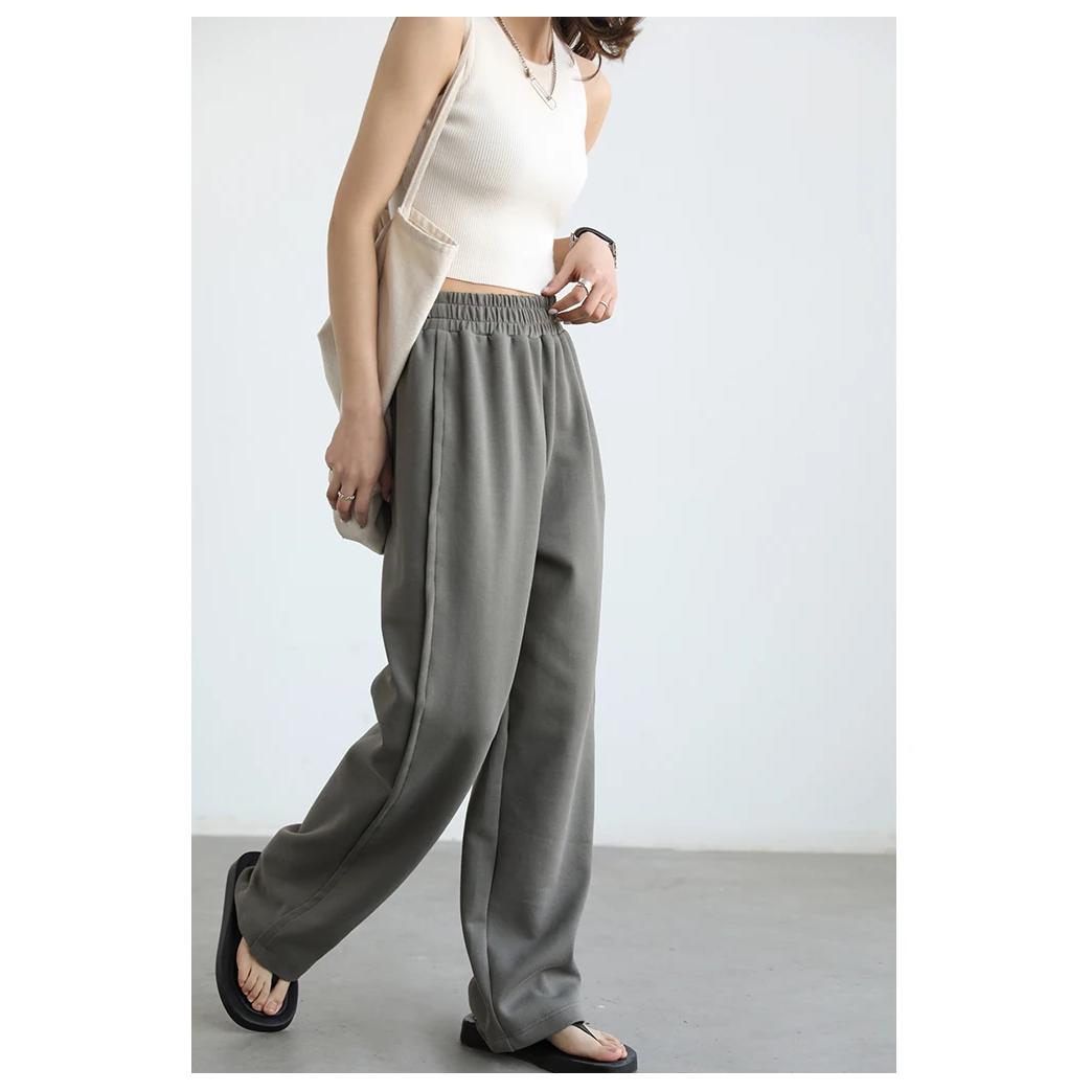 Pantalones deportivos casuales rectos de algodón con cintura elástica para mujer