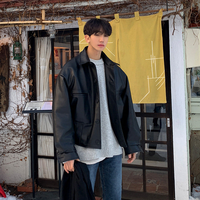 Lockere und warme Lederjacke für Herren