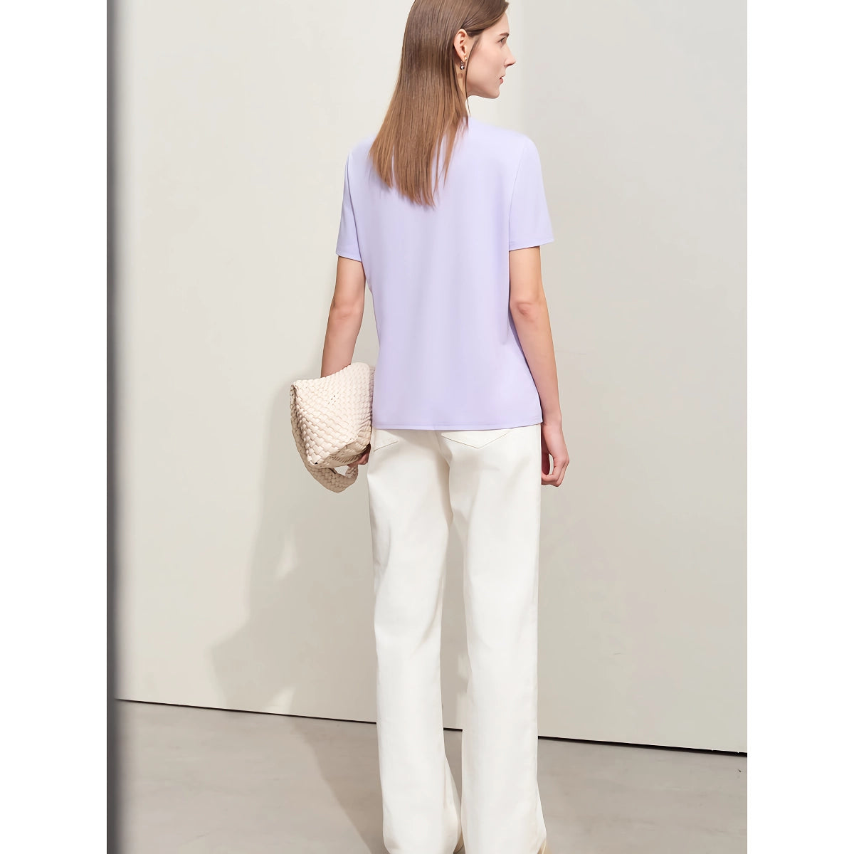 Camiseta minimalista informal de manga corta y cuello redondo para mujer