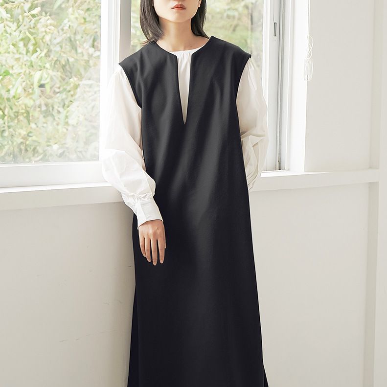 Vestido tipo chaleco sin mangas de color liso con escote en V para mujer