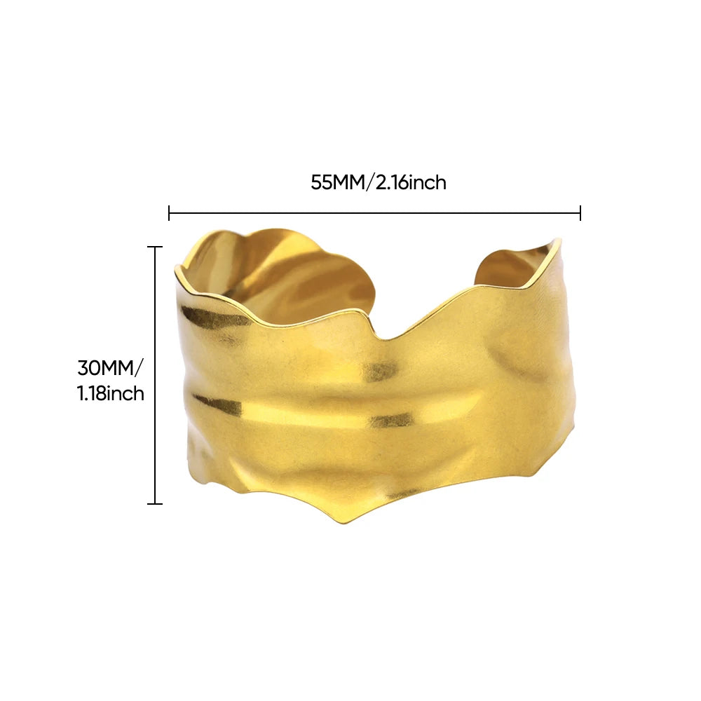 Stainless Steel Irregular Wide Gold Bangle - Vintage Classic Bracelet for Women
