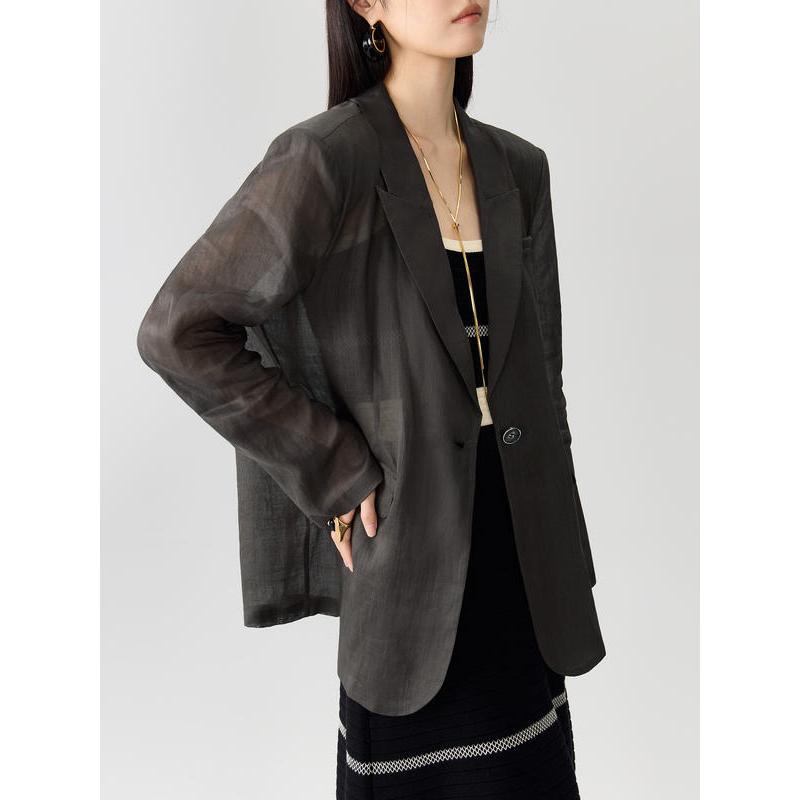 Blazer de oficina con cuello con muescas en color gris oscuro para mujer