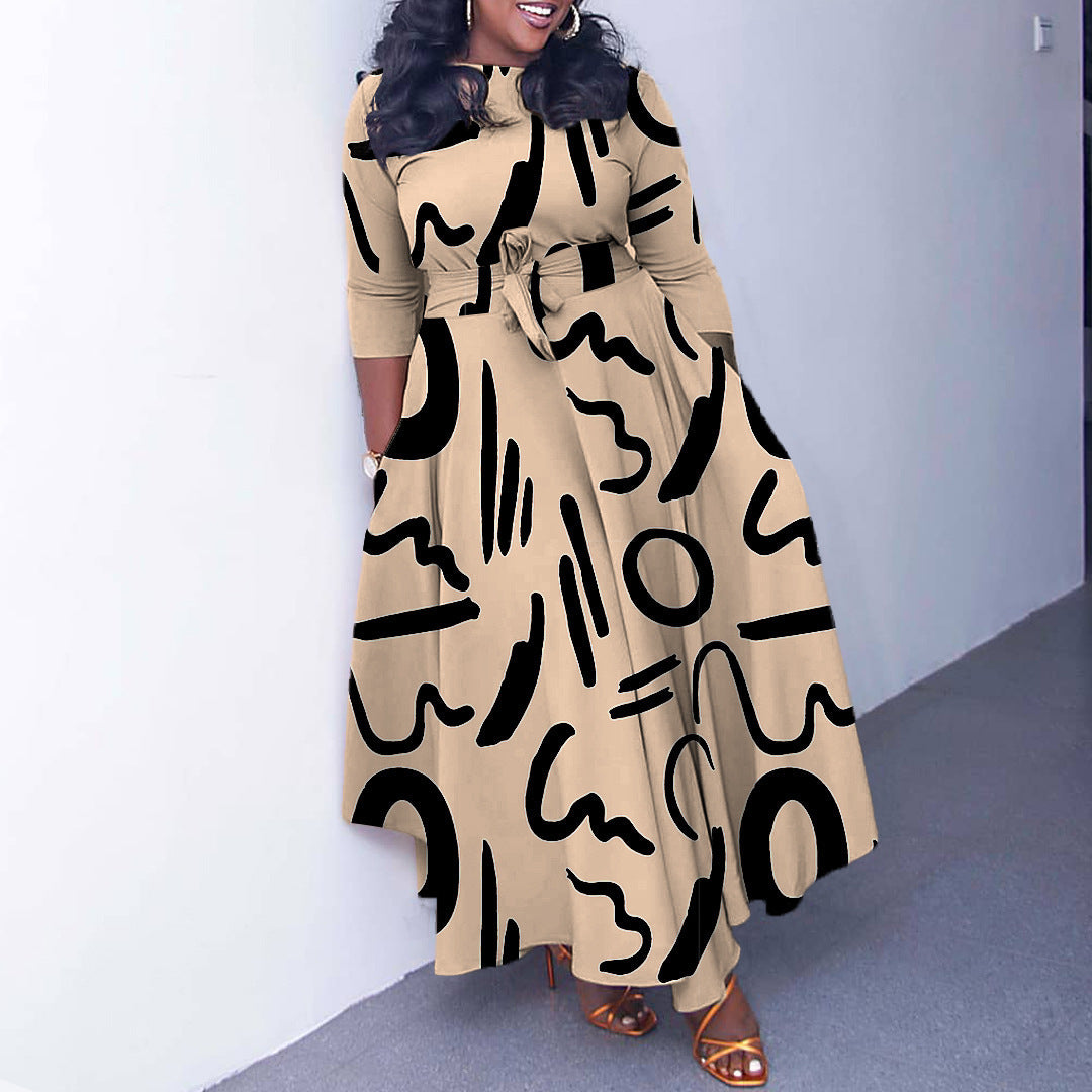 Damenmode mit Schnürung und Aufdruck in Übergröße, europäisches und amerikanisches Kleid