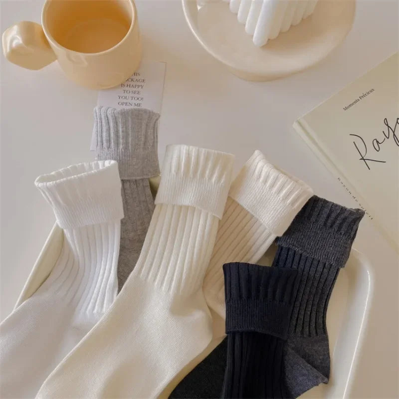 Calcetines altos de estilo japonés para mujer de punto de algodón