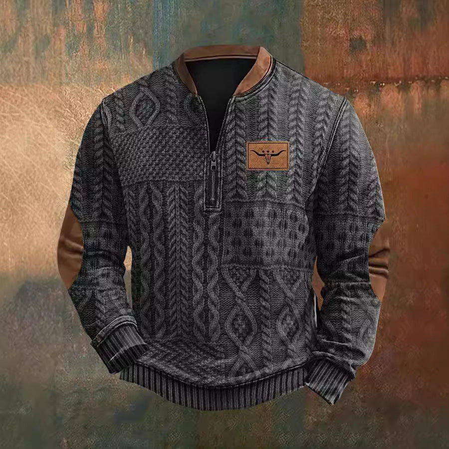 Suéter con media cremallera y hebilla estampado de otoño e invierno