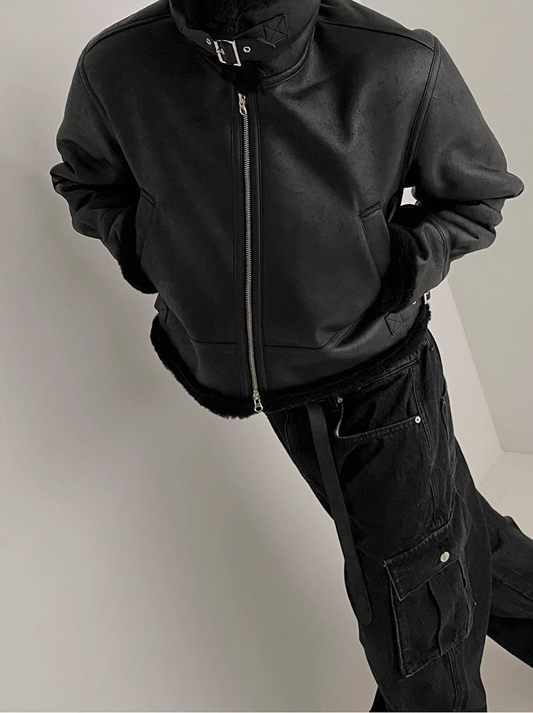 Chaqueta de cuero de gamuza suelta de lana de cordero con abrigo de algodón integrado de piel de Corea del Sur