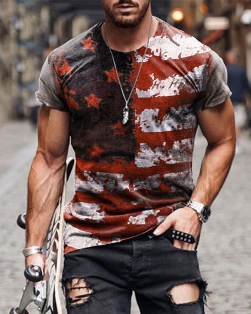 Camisa informal de manga corta con estrellas y rayas para hombre