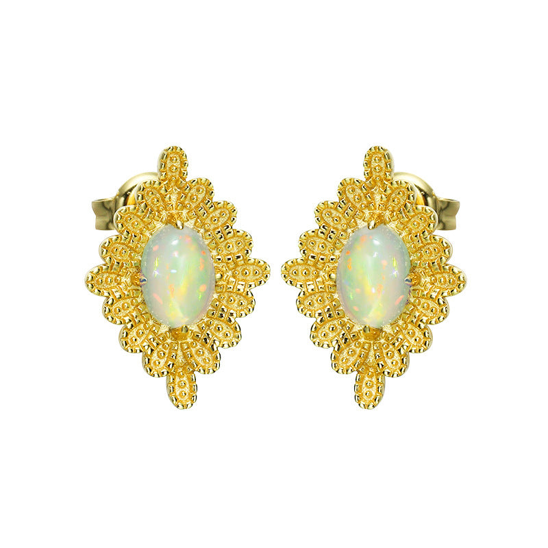 Vintage Natural Opal Earrings 925 Silver - Dazpy