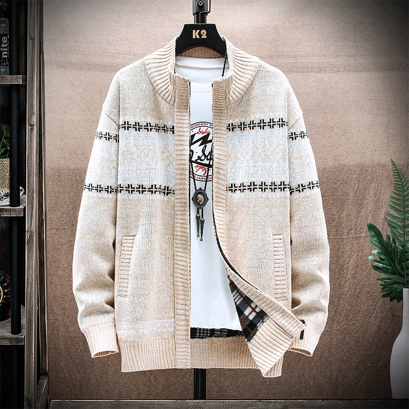 Chaqueta tipo cárdigan con cuello alto y estampado para hombre, para usar en el exterior y mantenerse abrigado y suelto