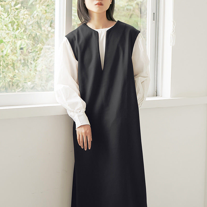 Vestido tipo chaleco sin mangas de color liso con escote en V para mujer