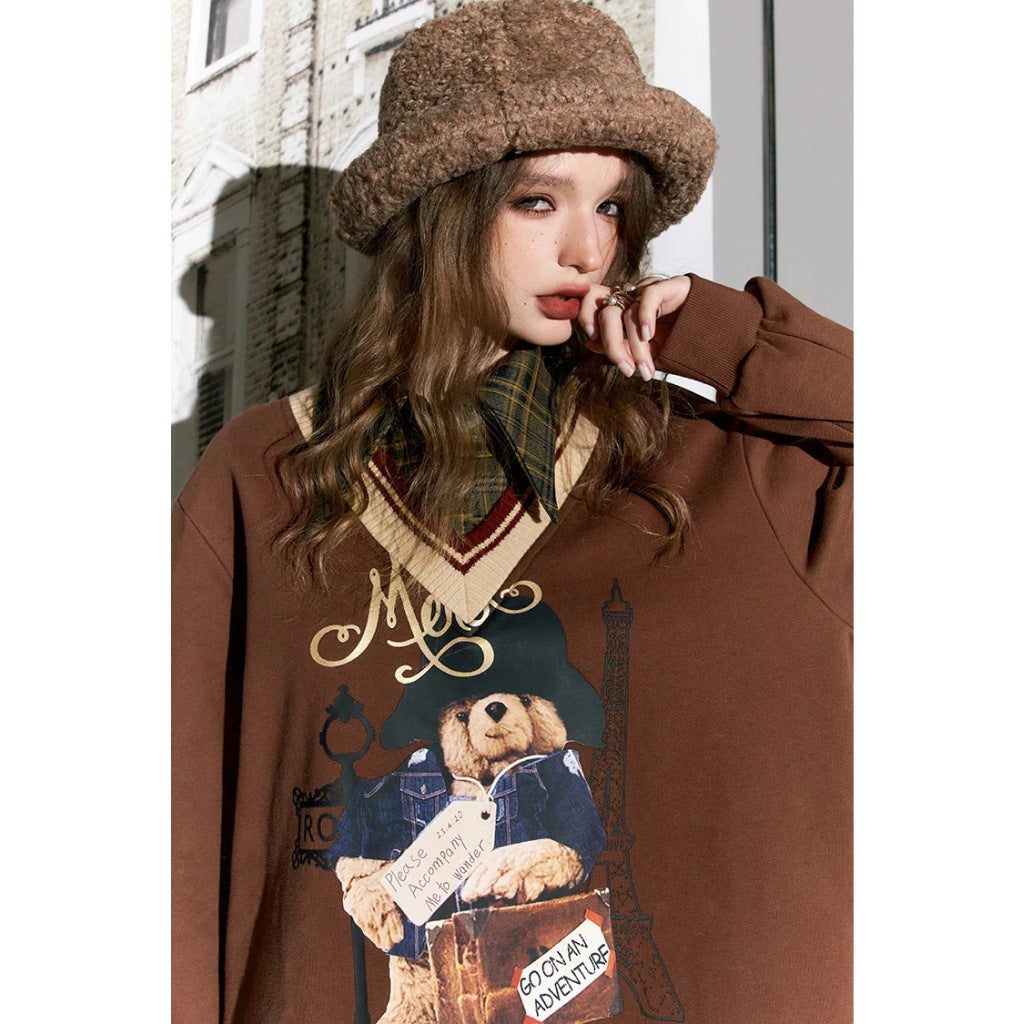 Grafische Kawaii Korean Fashion Spliced Hoodies für Frauen