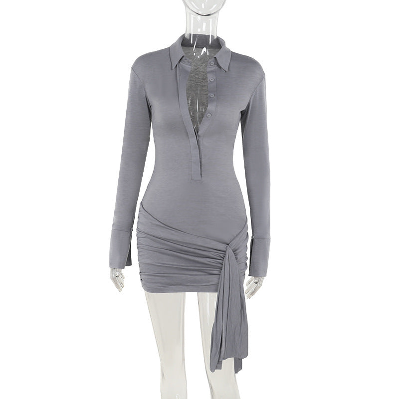 Modisches, halbdurchsichtiges Kleid mit Revers und langen Ärmeln für Damen