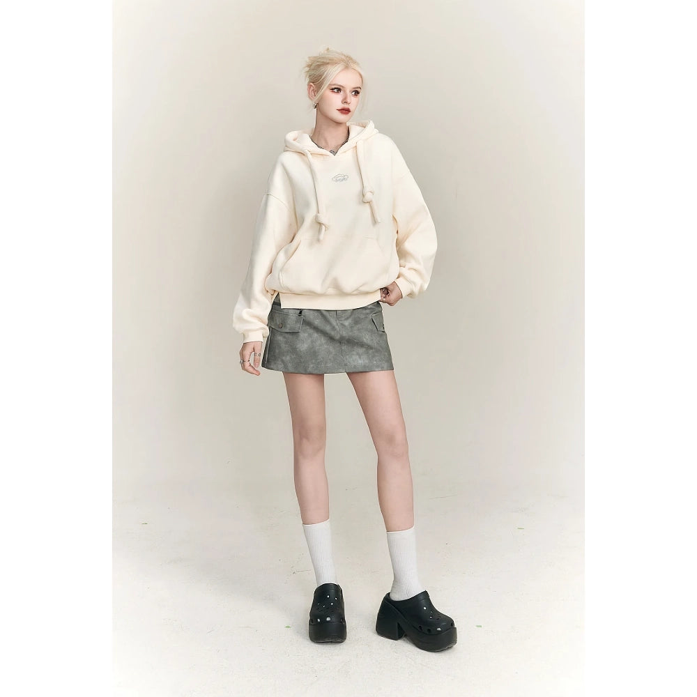 Fleece-Hoodie mit geometrischem Muster und Kapuze in Übergröße