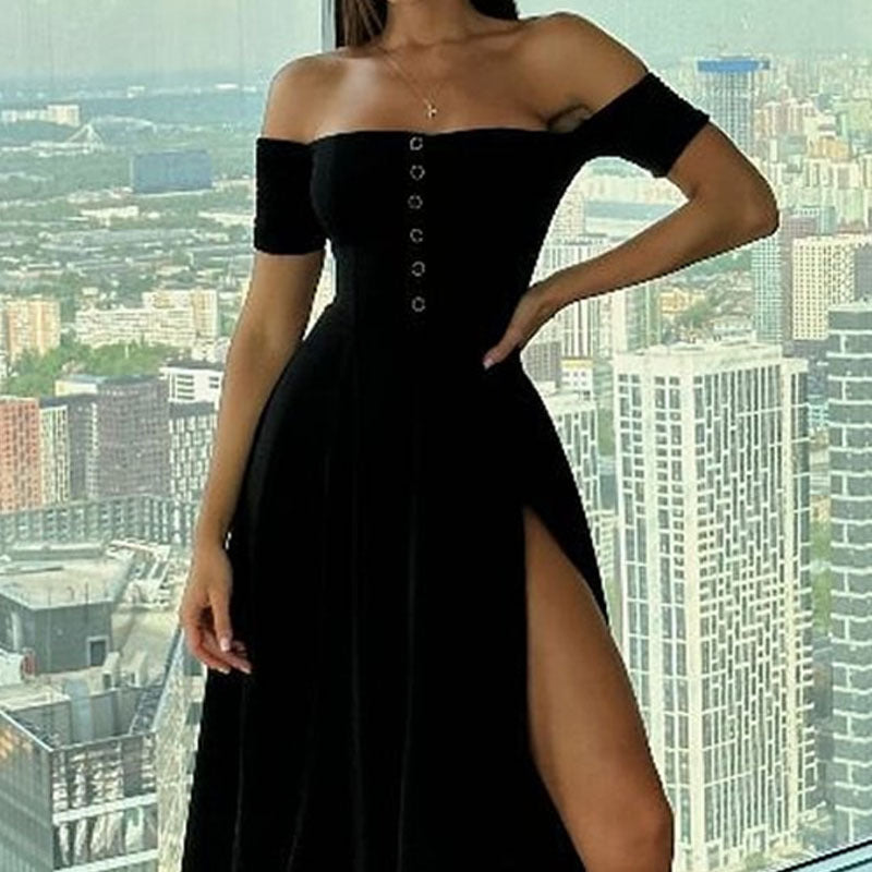 Elegantes, einfarbiges, lockeres, lässiges, schulterfreies Kleid
