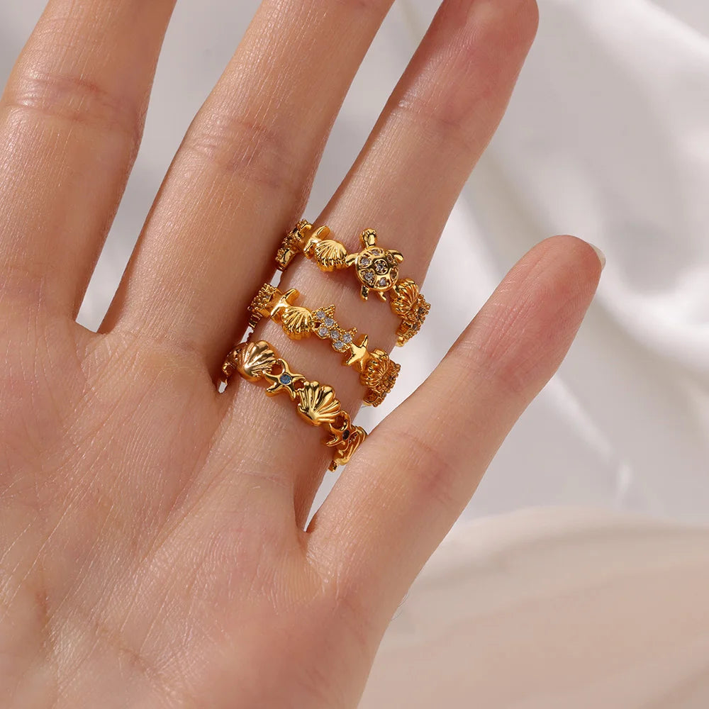 Anillo de tortuga con circonita cúbica