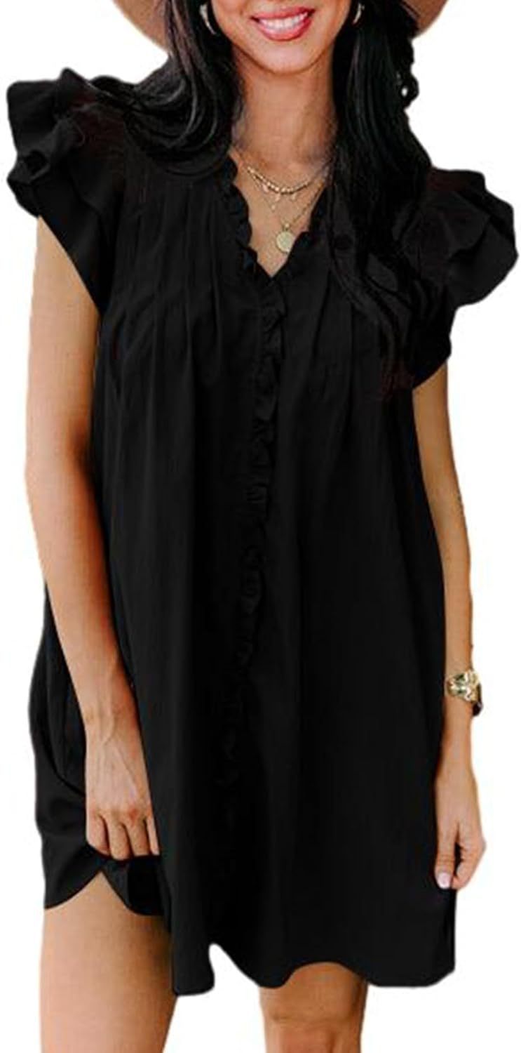 Vestido de mujer de manga corta con volantes y escote en V a la moda europea y americana