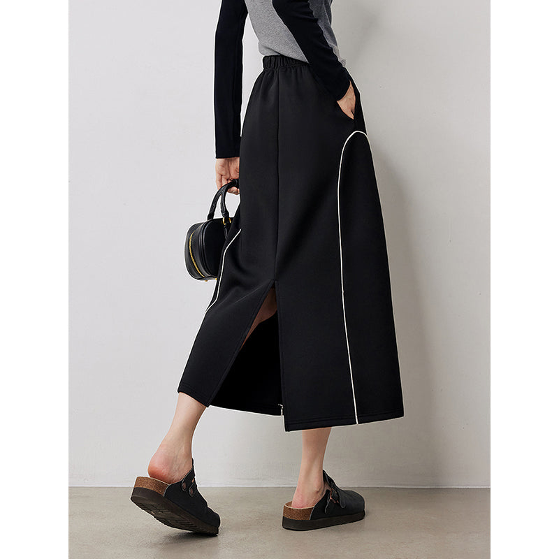 Falda elegante de otoño de longitud media en forma de A con cintura elástica