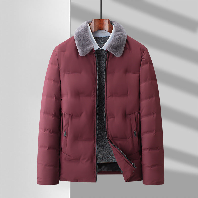 Chaqueta de negocios de mediana edad con solapa de lana desmontable