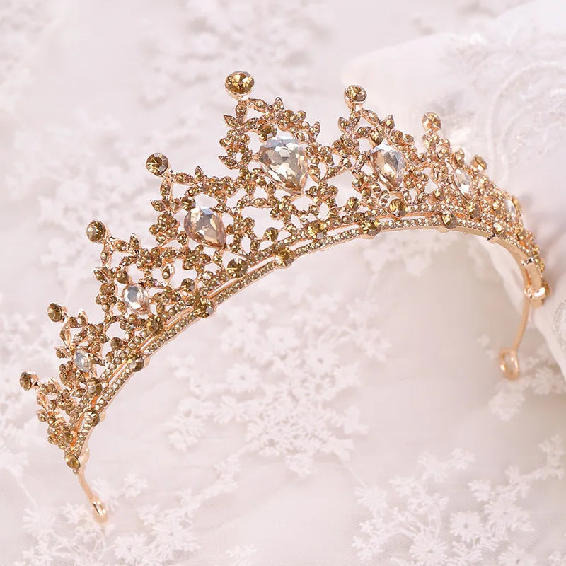 Barockes Braut-Diadem aus Champagner-Kristall in Gold