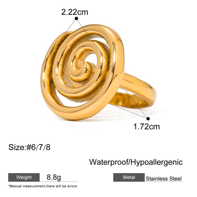 Anillo de acero inoxidable resistente al agua con diseño en espiral bañado en oro de 18 quilates