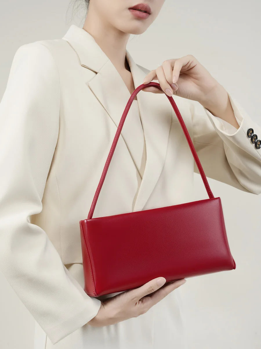 Bolso de hombro baguette de piel auténtica vintage para mujer