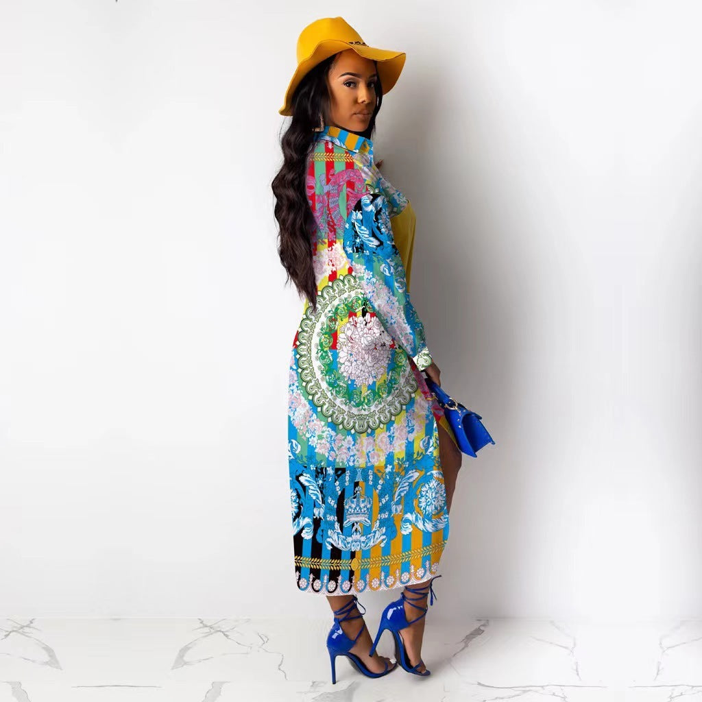 Vestido camisero holgado con solapa y botonadura sencilla con abertura