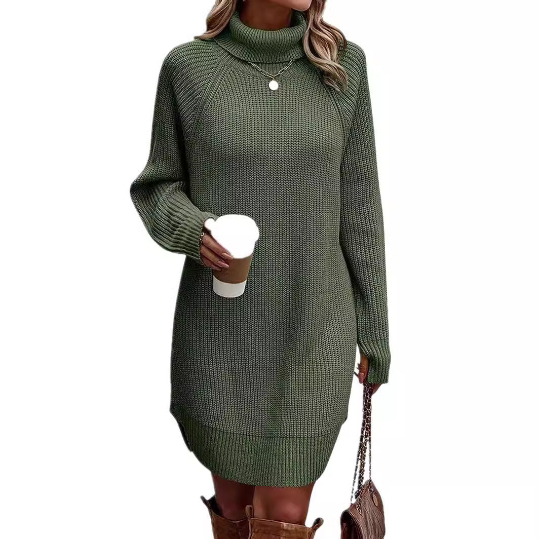 Vestido de cuello alto con abertura y moda para mujer