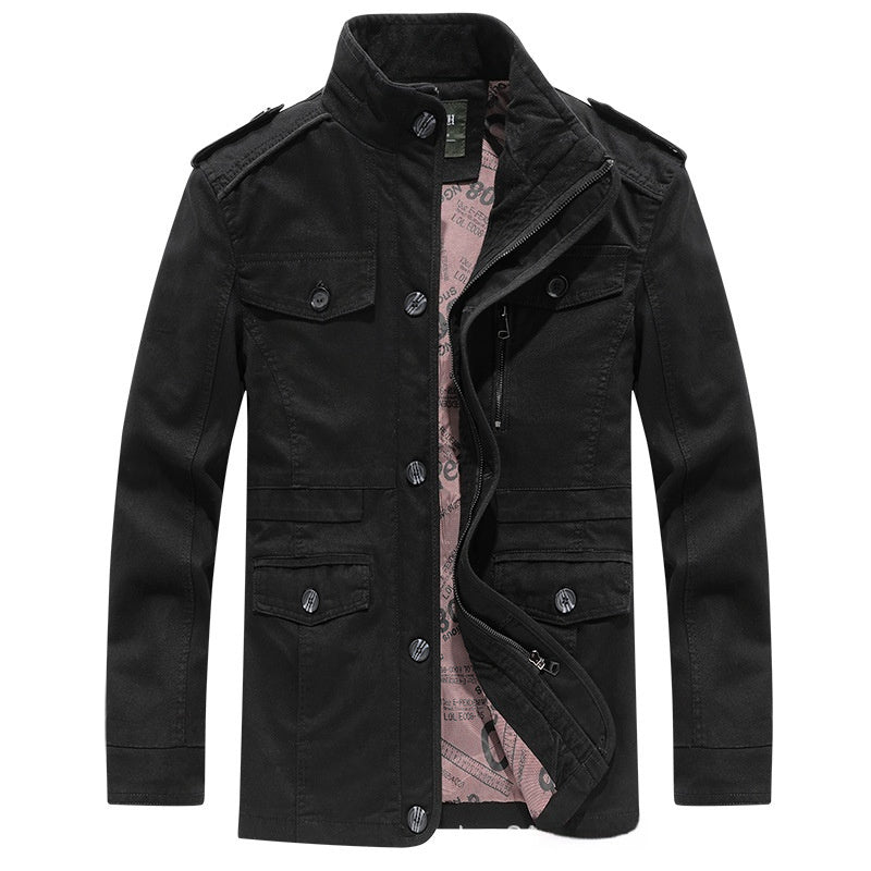 Chaqueta lavada de algodón para hombre, talla grande, gabardina de largo medio, abrigo con cuello alto