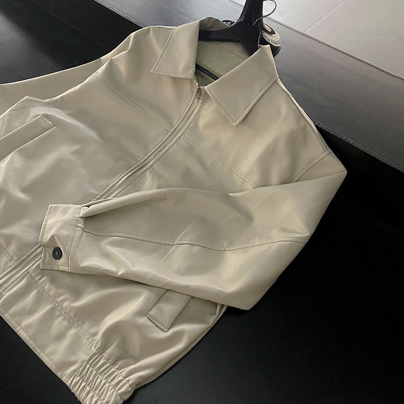 Chaqueta de cuero para hombre, estilo holgado y moderno