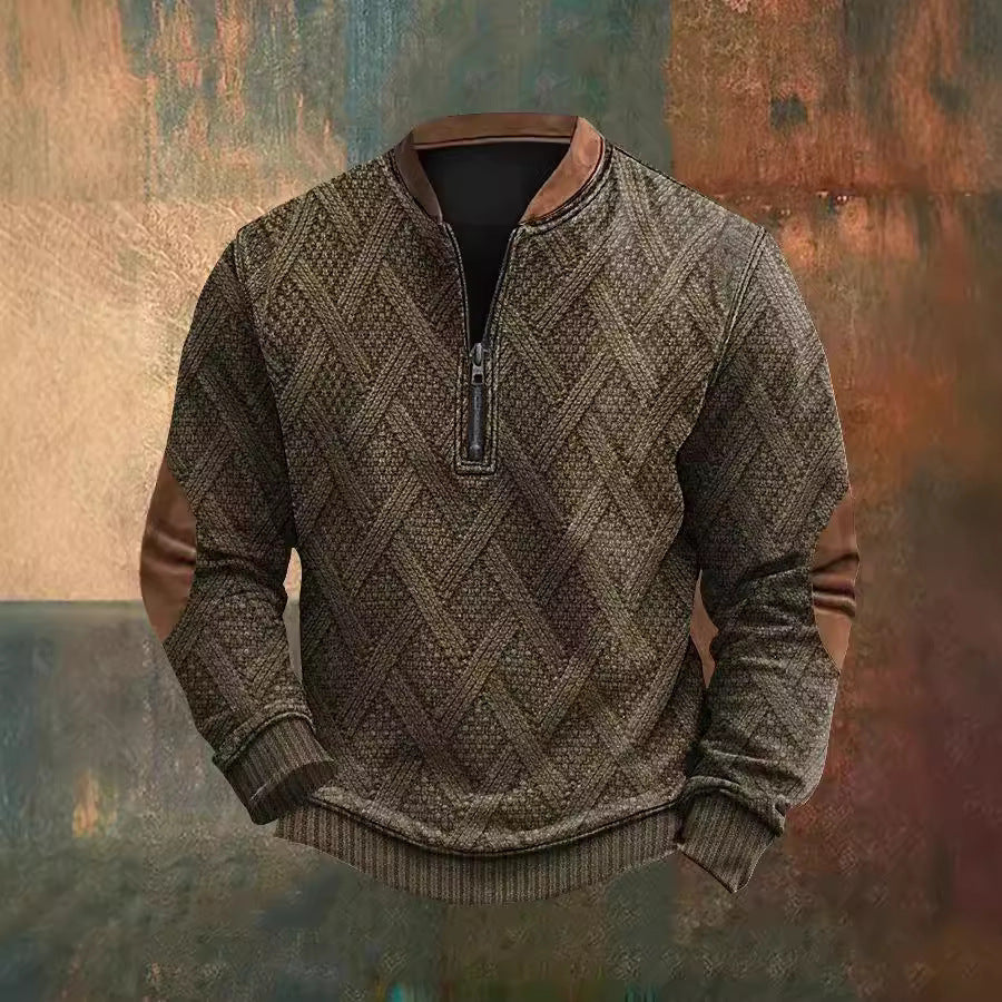 Herrenpullover mit halbem Reißverschluss, europäischer und amerikanischer Herbst- und Winterdruckpullover