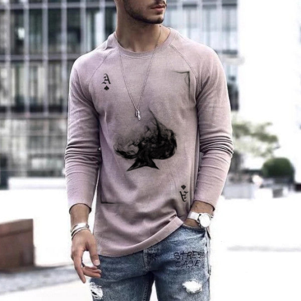 Fashion Poker Printed Top Herren Rundhals Langarm