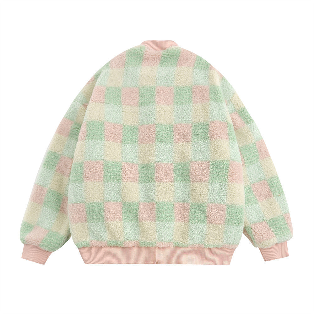 Chaqueta de traje de algodón con cuello alto y cuadros escoceses de colores contrastantes