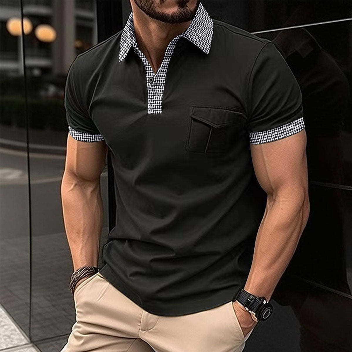 Camisa polo informal con botones y costuras en los bolsillos