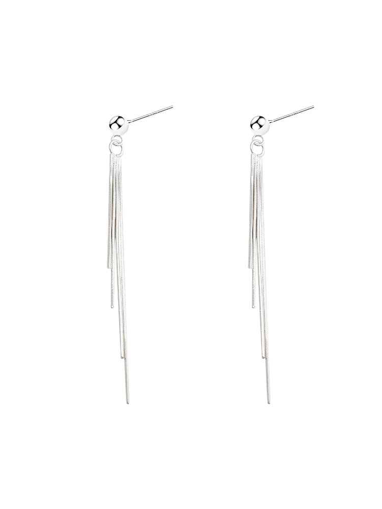 Women's Sterling Silver Long Tassel Earrings - Dazpy