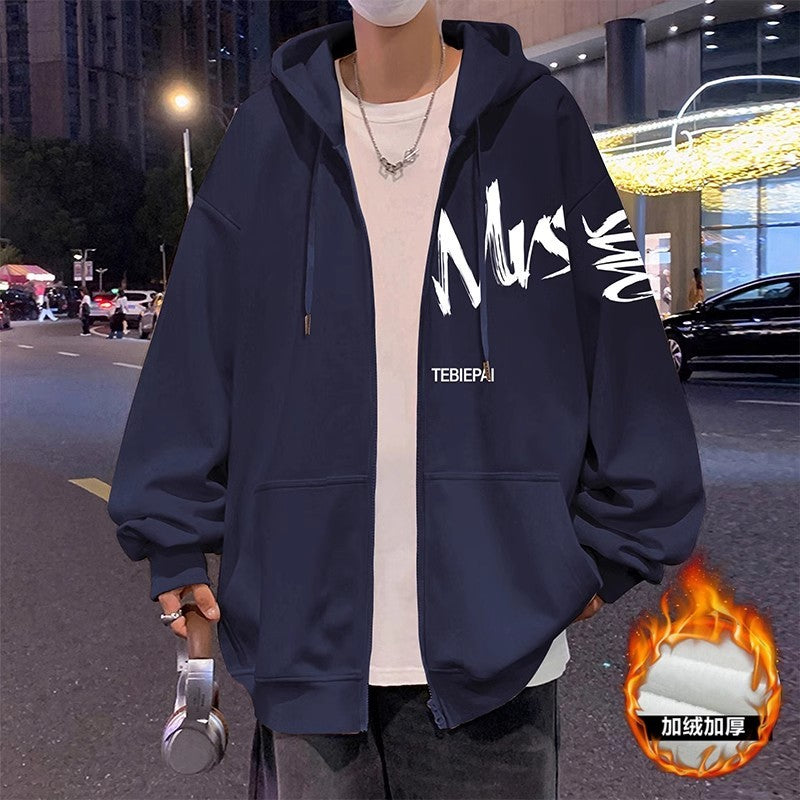 Chaqueta tipo cárdigan con cremallera completa y estampado de letras estilo Hong Kong